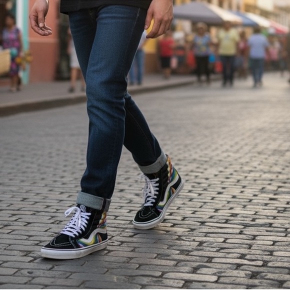 Vans Black High-Top Skate Shoe with Multicolor Wave Design - Picture 2 of 12